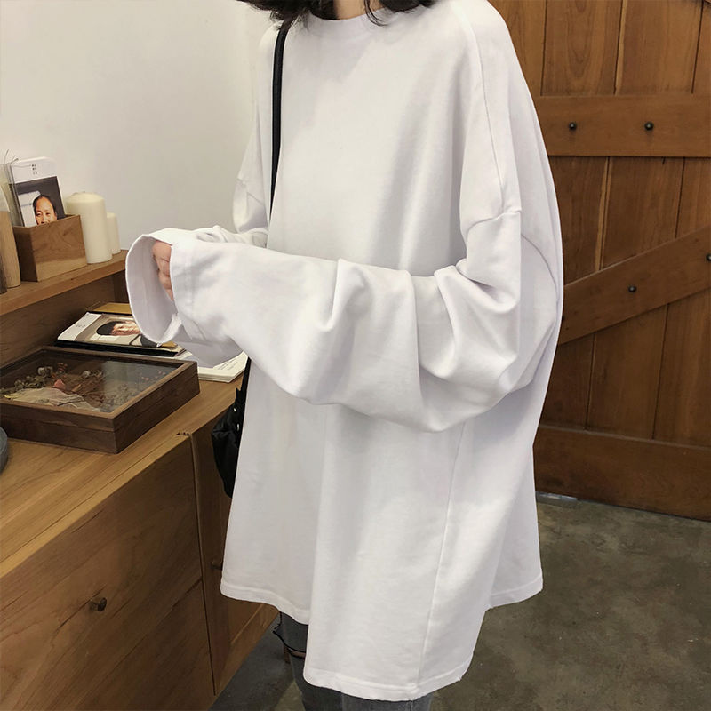 Camiseta básica blanca para mujer, estilo BM de manga larga, nueva colección de principios de otoño 2025, versión coreana, camiseta holgada negra con cuello redondo. image 10