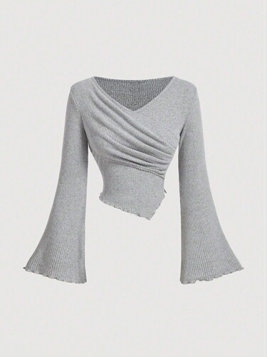 New European and American-style women's irregular off-shoulder cashmere long-sleeved T-shirt—autumn/winter design, slimming base layer.
