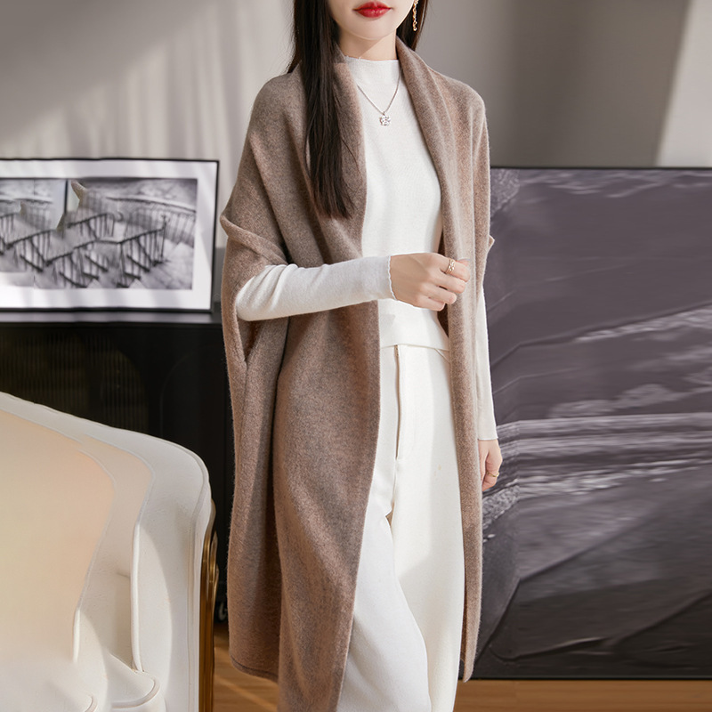 100 Pure Wool Autumn and Winter Shawl Women's 2024 New Stacked Wear Elegant Lazy Style Mid-length Sweater Cardigan