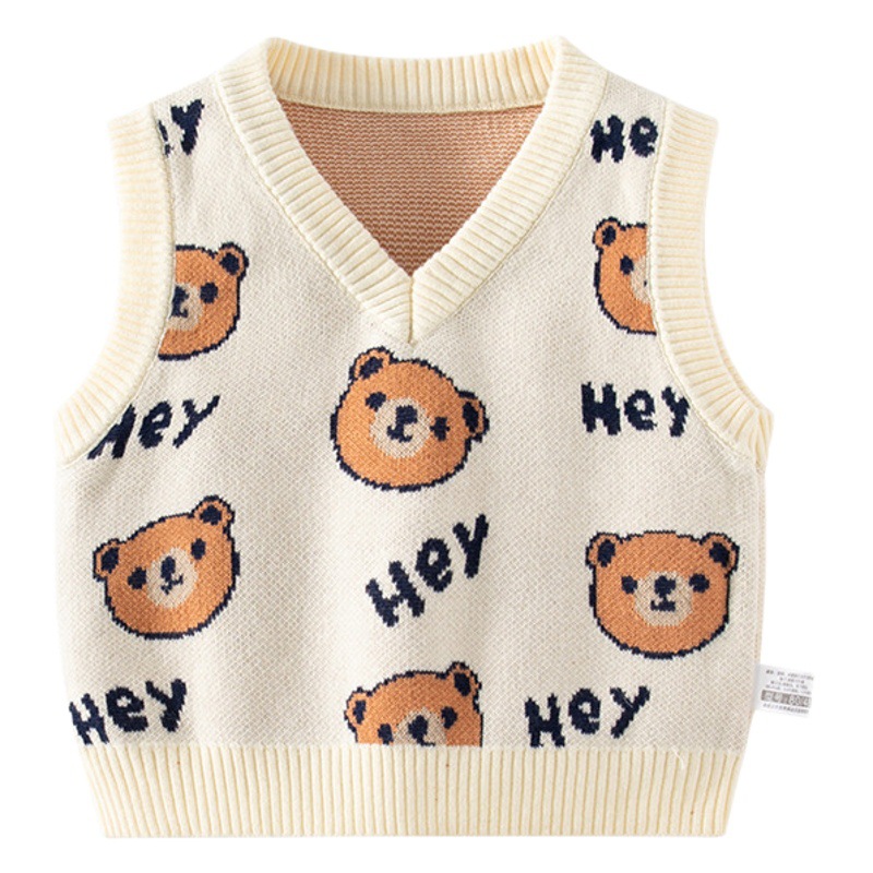 Estilo coreano lindo bordado oso bebé chaleco primavera y otoño puro algodón clase A niños Chaleco de punto bebé chaleco ropa exterior