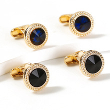 欧美ins新品圆形镀金锆石袖扣男时尚法式衬衫商务袖口钉cufflinks
