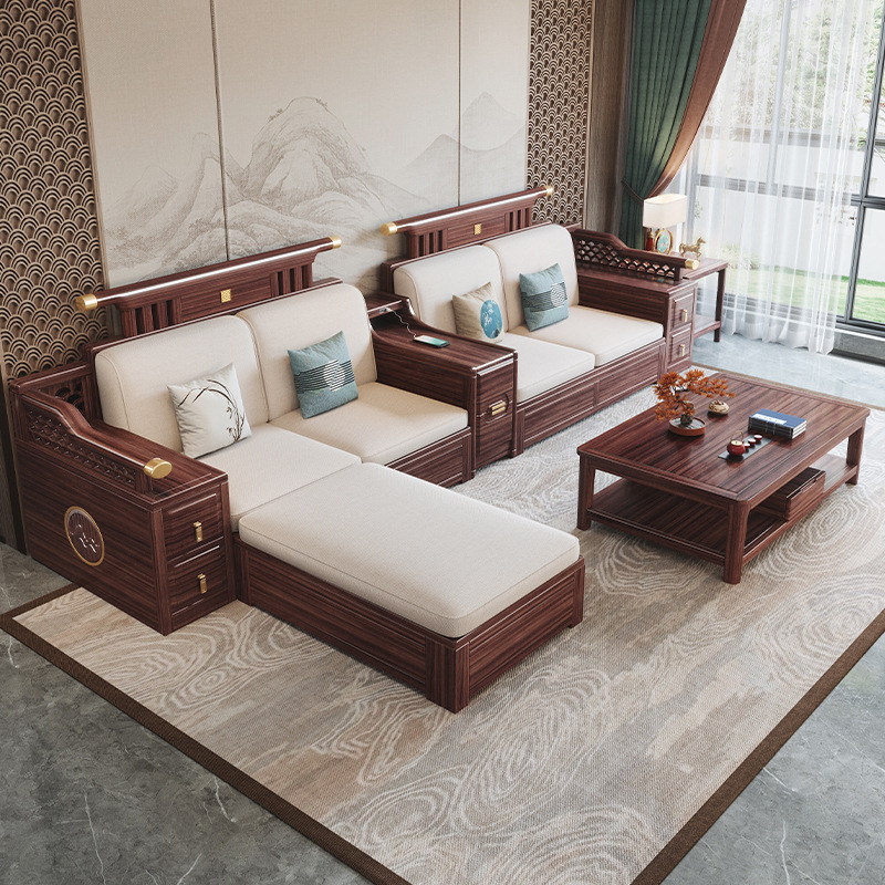 Nuevo sofá de estilo chino Ujinmu combinación de sofá de madera maciza casa simple villa de gran tamaño muebles de sala de estar de madera maciza