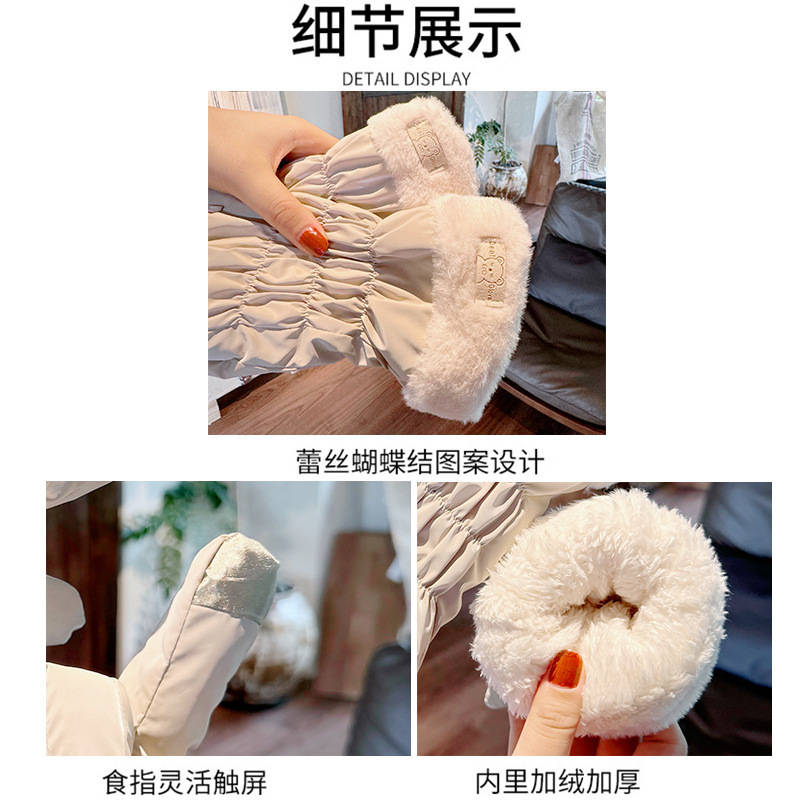 韓国版の女性用学生手袋、冬用ダウンコットンとベルベットの厚みがあり、防寒、防水、暖かい、タッチスクリーン、防風、スキー、サイクリング用|undefined