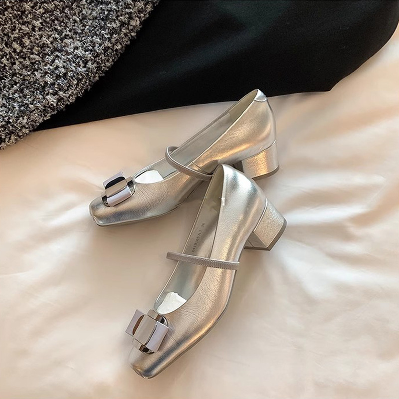 Nuevo Modelo Primavera 2025 ~ Zapatos Planos Mary Jane con Tacón Grueso y Lazo en la Punta Cuadrada, Zapatos de Ballet para Mujer