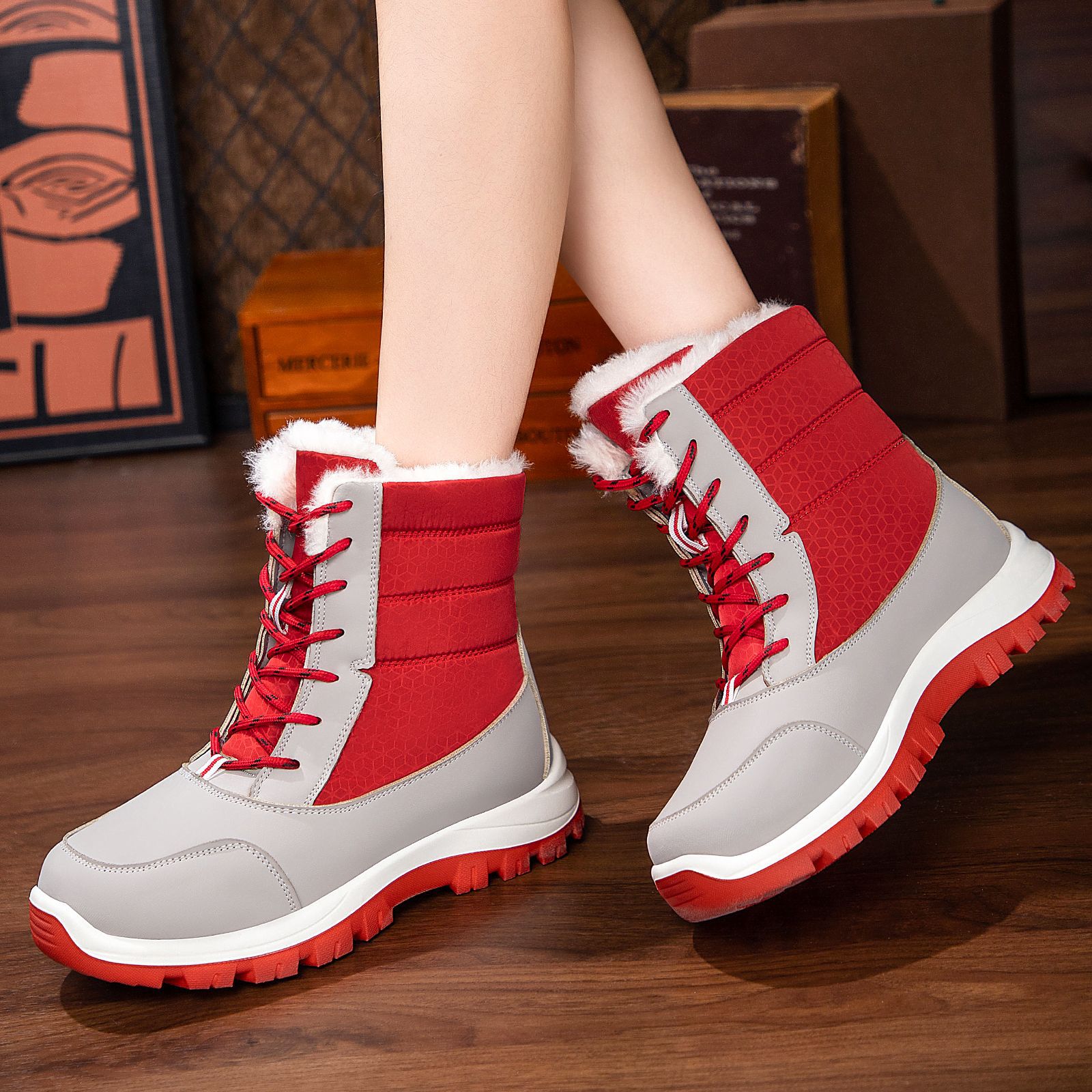 Botas de algodón, botas de poliuretano, botas de mujer, botas de algodón calientes, botas de nieve cómodas, botas