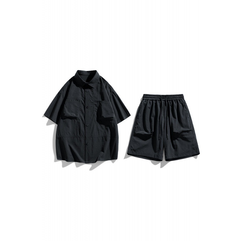 Verano hielo camisa de manga corta hombre + pantalones de cinco puntos set set set