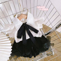 沐沐女童學院風套裝夏小童女寶寶短褲兩件套洋氣兒童網紅套裝時髦