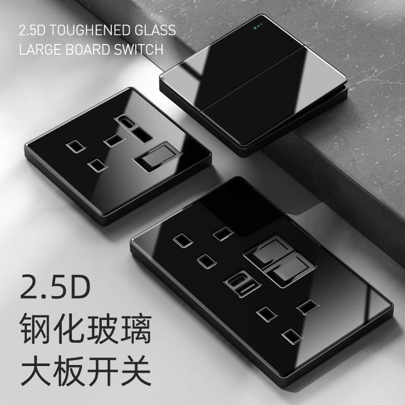Hong Kong and Macao version 13A British socket with USB fast charging type-c British standard square foot three-hole black glass panel Hong Kong and Macao version 13A British socket with USB fast charging type-c British standard square foot three-hole black glass panel