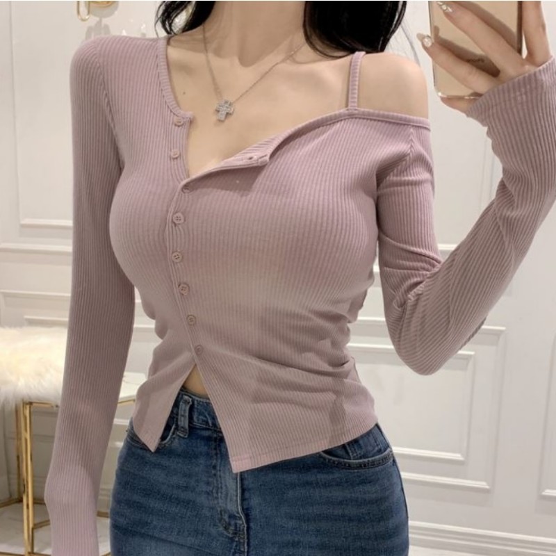South Korean fashionable design goods, fitted sexy knitted long-sleeve, cardigan