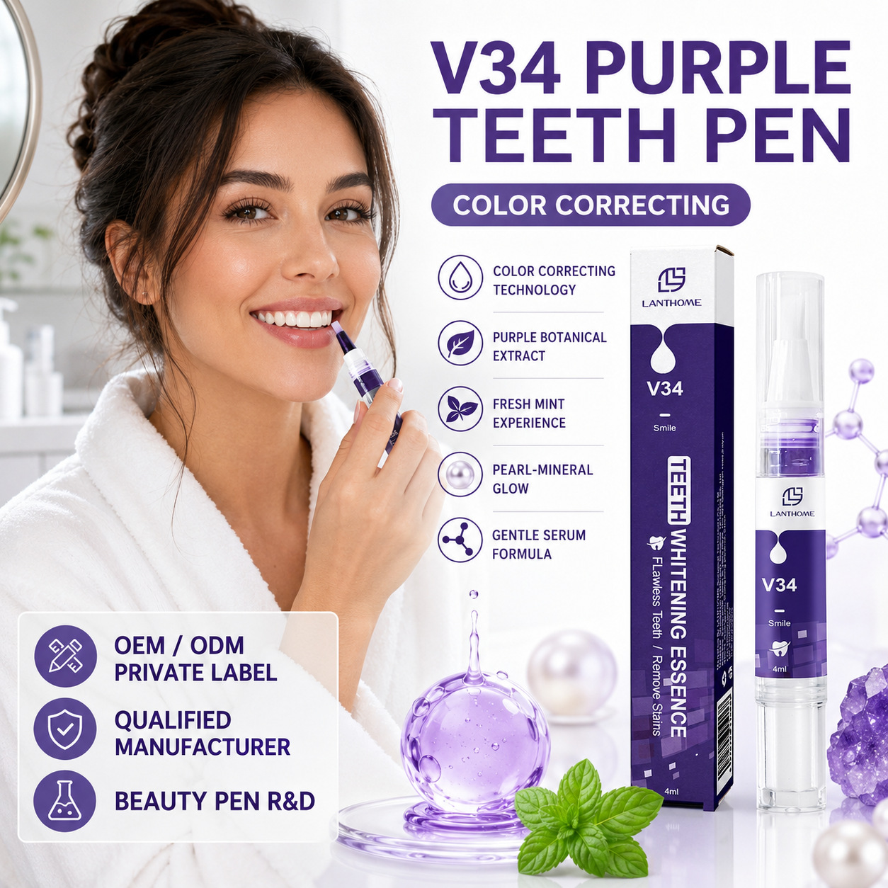 Wholesale V34 Teeth Whitening Pen, Teeth Whitening Essence Gel, Smearable Teeth Strips, Purple Teeth Cleaning Pen, Teeth Whitening Pen Gel