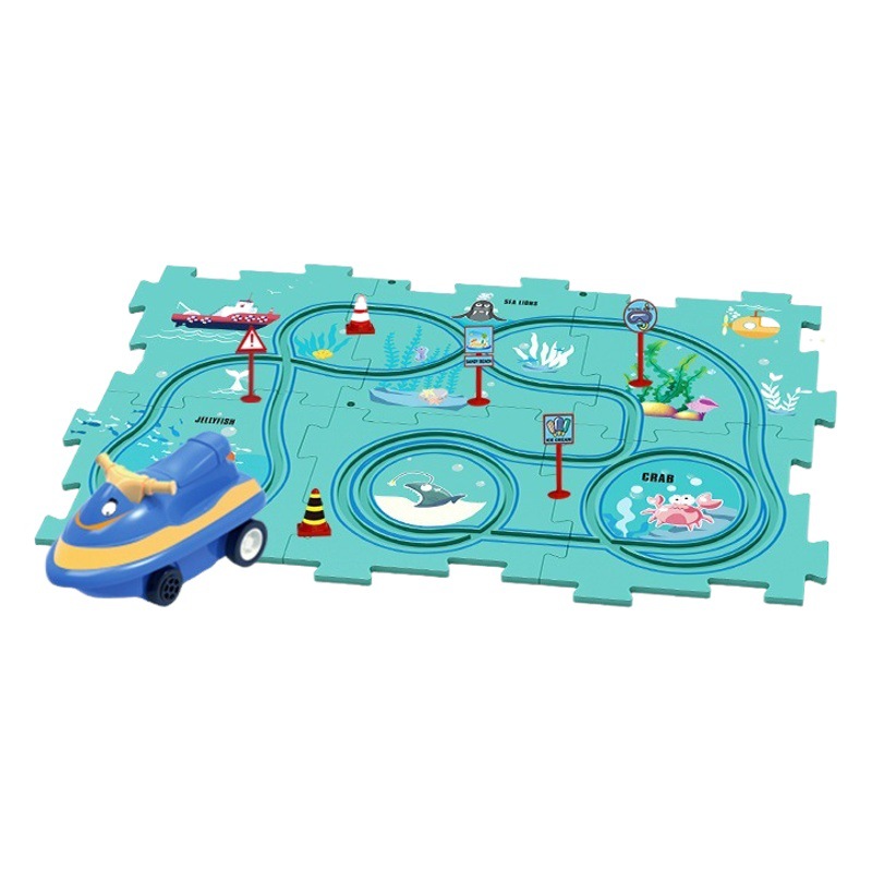 Rompecabezas para niños coche de la pista bricolaje montaje libre Mapa de la ciudad escena edificio rompecabezas eléctrico coche de la pista