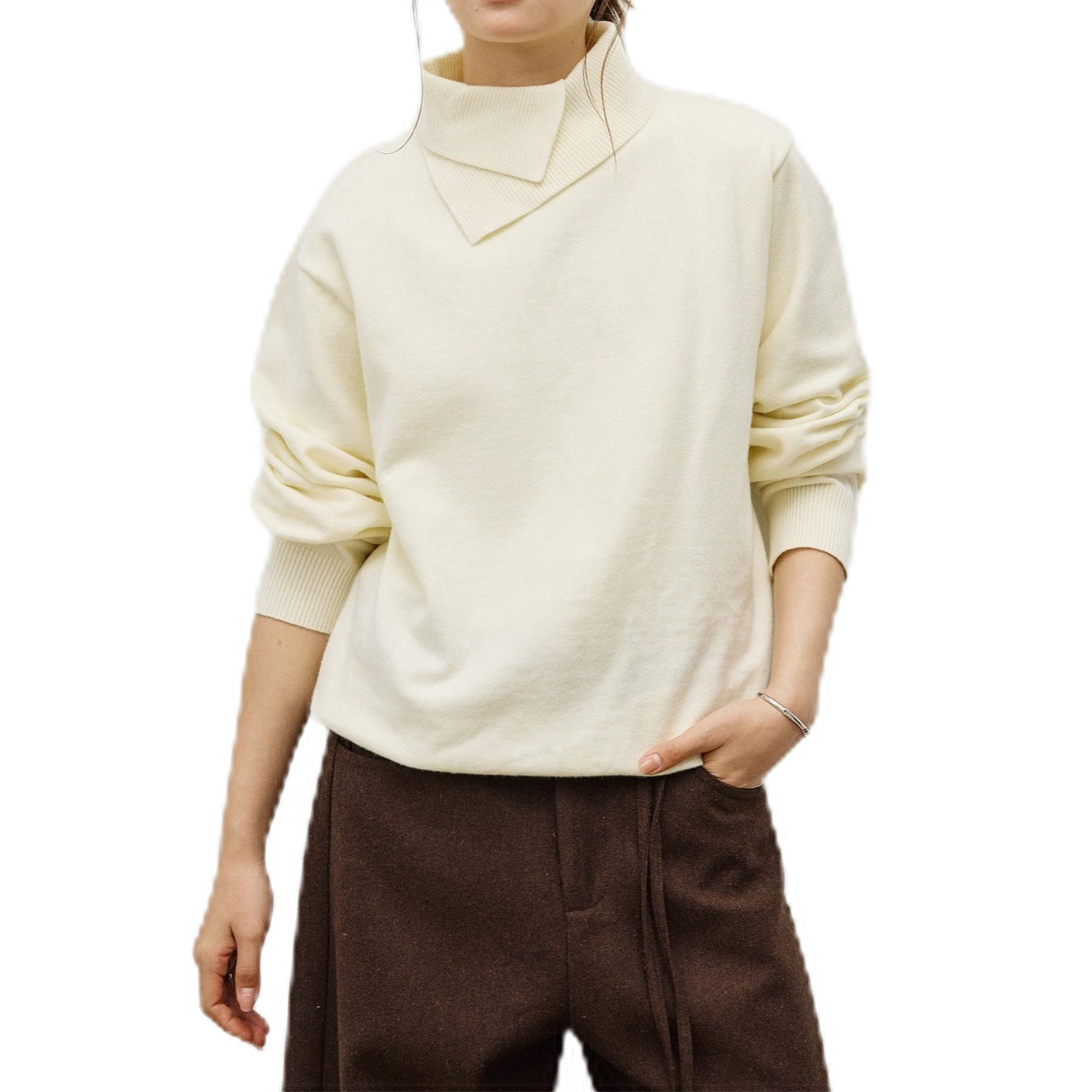 Explosiones transfronterizas de tamaño europeo de tamaño grande forma de doble cuello de jersey de punto suéter hombre perezoso otoño invierno fábrica al por mayor