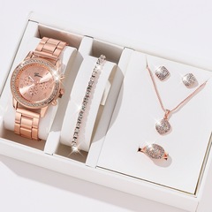 Foreign trade hot-selling luxury set, versatile, elegant, diamond-encrusted, large rhinestone women's five-piece gift box, quartz watch