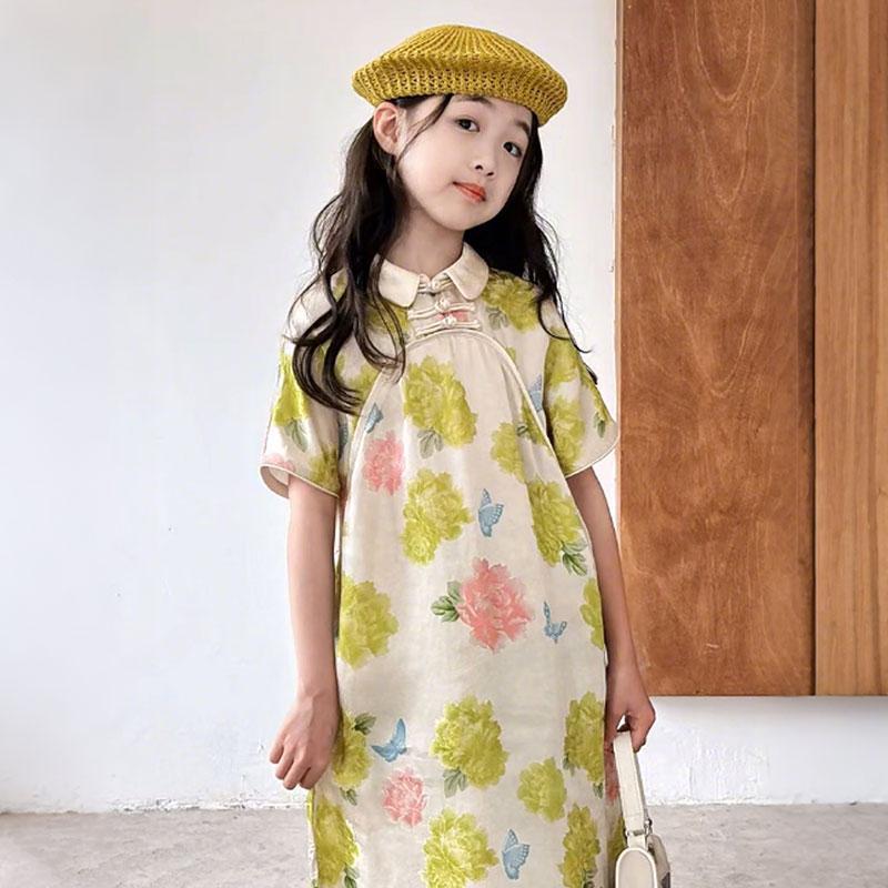 女童唐装汉服儿童旗袍连衣裙夏季2025新款国风新中式大童时尚裙子|undefined