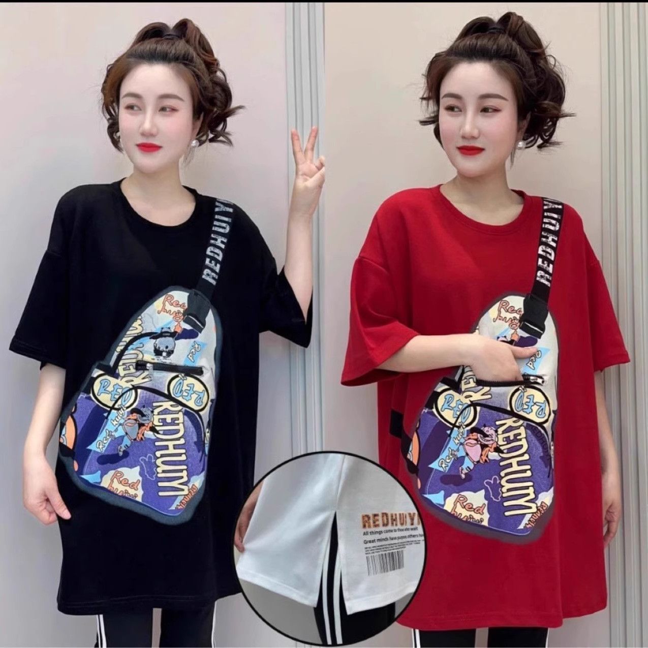 Productos europeos más el tamaño impreso camiseta de manga corta para mujer verano nuevo estilo de longitud media gordo mm suelto y delgado top casual de moda image 4