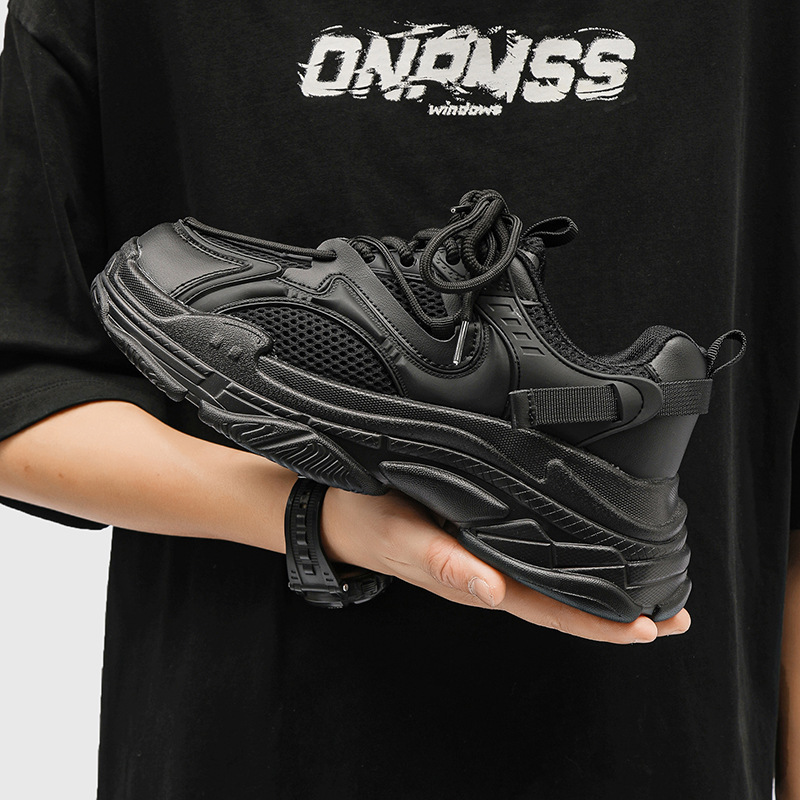 Thick-Soled Shoes, Trendy Black Dad Shoes for Men, Instagram-Style Sports Shoes, Retro Height-Increasing Men's Shoes, Casual Shoes, Couple Shoes