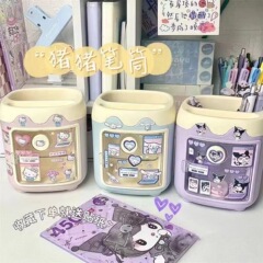 创意卡通方形小猪笔筒学生可爱多功能带格子桌面纪念文具收纳盒