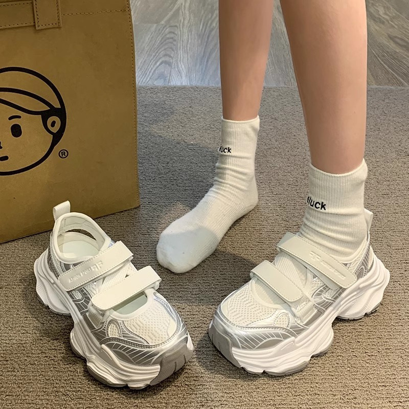 Women's sneaker 2025 Summer and Autumn New Velcro Breathable All-match Small Height-raising Thick-soled Torre Shoes