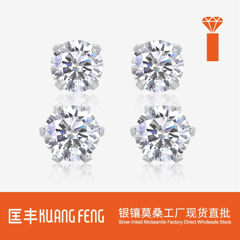 Роскошные сверкающие серьги с муассанитом для трансграничной торговли на Amazon: длинные серьги-каффы и серьги-гвоздики из стерлингового серебра.