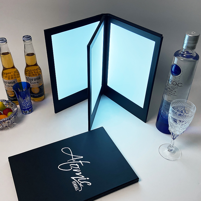 LED luminous electronic menu wine list Bar nightclub food book charging display board KTV dining bar cover tea list