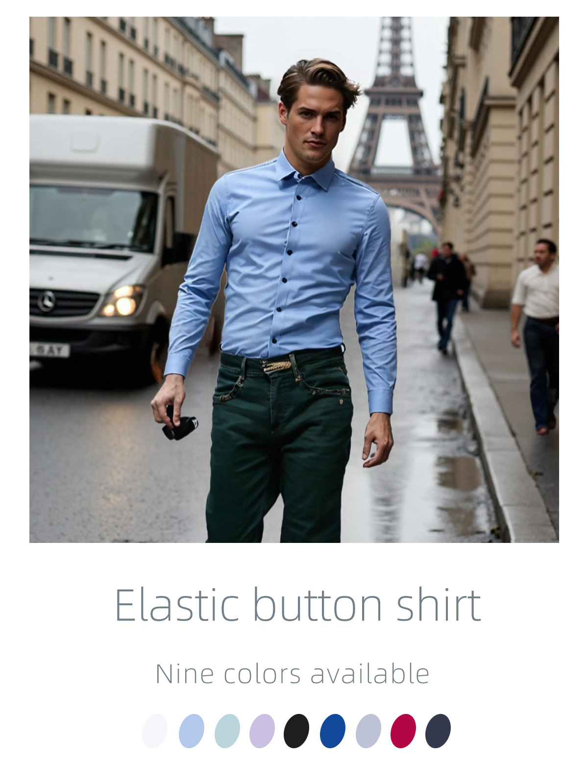 Camisas personalizadas transfronterizas para hombres de manga larga ropa de negocios elástica Amazon comercio exterior botones negros