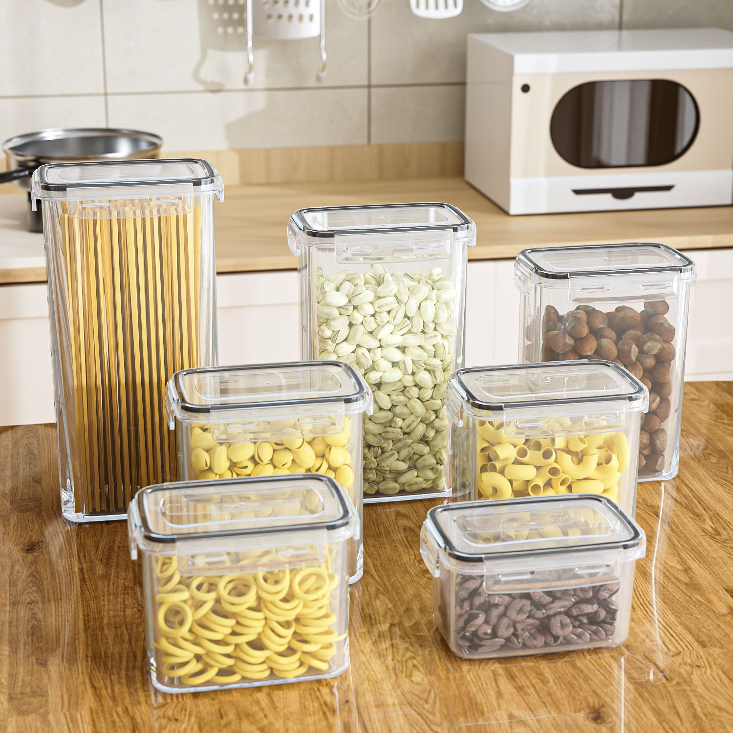 Cross-Border Thickened Square Sealed Box Transparent Plastic Sealed Jar Food-Grade Kitchen Coffee Bean Storage Jar Storage Container