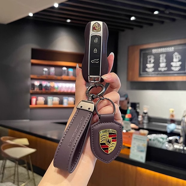 Genuine Leather Key Case for Porsche Cayenne Macan 911 Panamera 718 Taycan