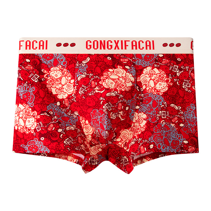 Pantalones interiores de algodón rojo al por mayor, este regalo de Año Nuevo, impresión festiva, pantalones de corte cómodos para niños