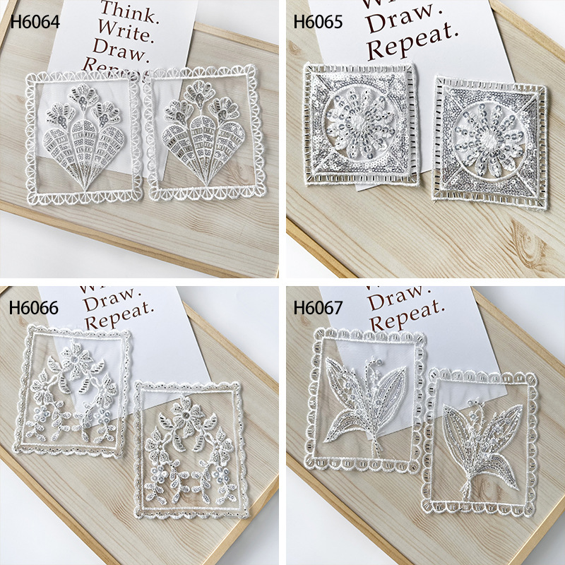 Mesh sequinilla floral bordado de bolsillo tela pegatinas de encaje pegatinas vestido DIY accesorios de decoración al por mayor suministro directo