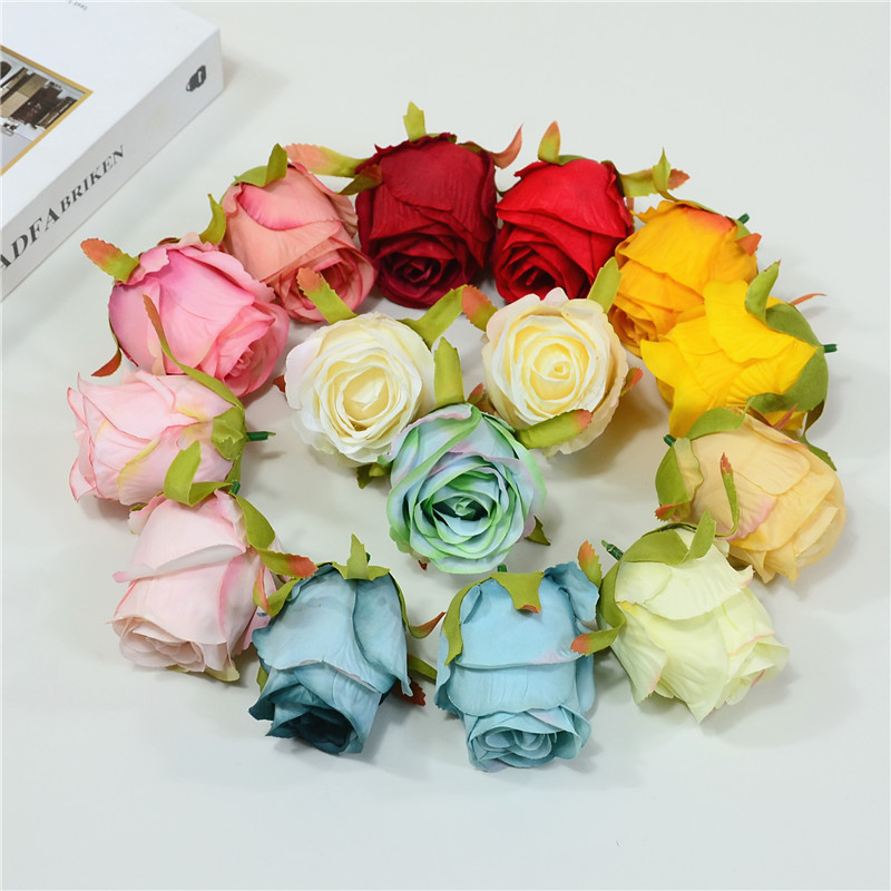 Simulation oil painting Rose head Bud core rose flower rose wall decoration holding flower hat flower making diy wreath