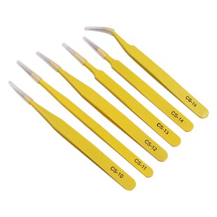 Yellow stainless steel tweezers bird's nest hair picking eyelash tool electronic mobile phone repair curved pointed straight thin pointed clip