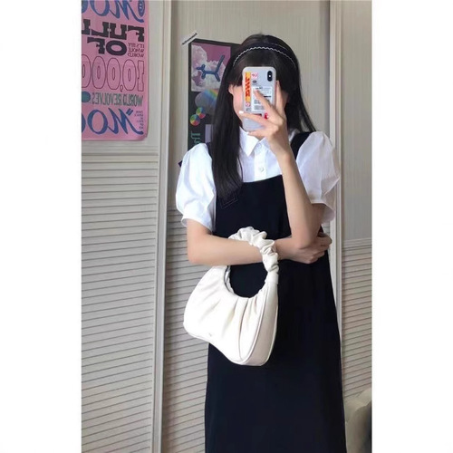 Black suspender dress for women summer 2025 high-end sweet age-reducing college style suit skirt for small people