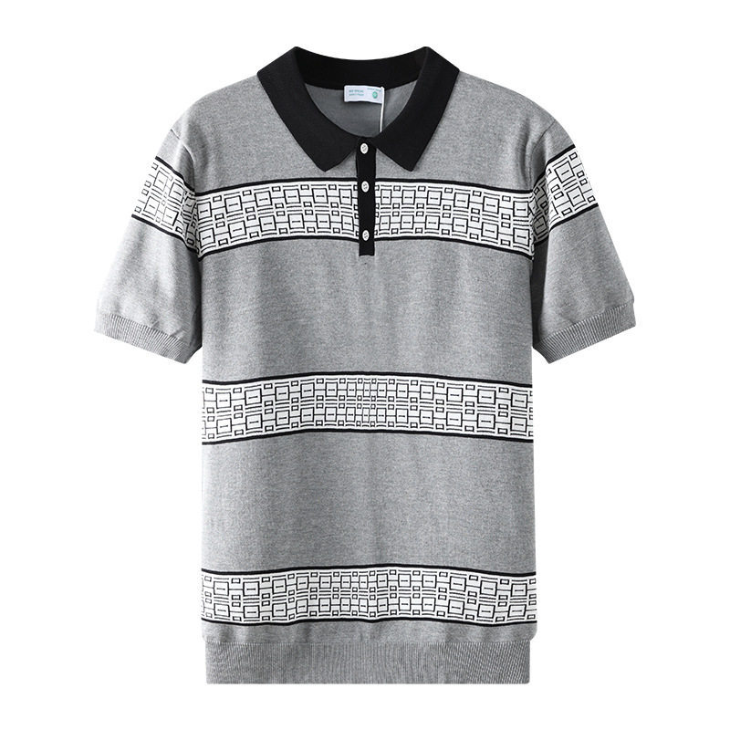 Polo camiseta de punto camiseta de manga corta hombre solapa rayas retro camiseta de seda de hielo de verano fábrica al por mayor