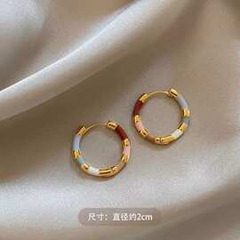 法式复古轻奢彩色耳环女款新中式国风小众撞色多巴胺气质耳扣