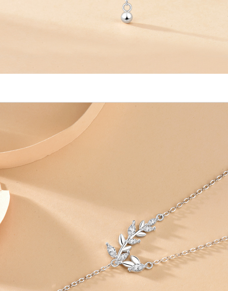 1g Weight 925 Sterling Silver Pendant Material Zircon Inlay Material Pendant Necklace Classification 925 Sterling Silver Zircon Cable Chain Plating Leaf Pendant Necklace