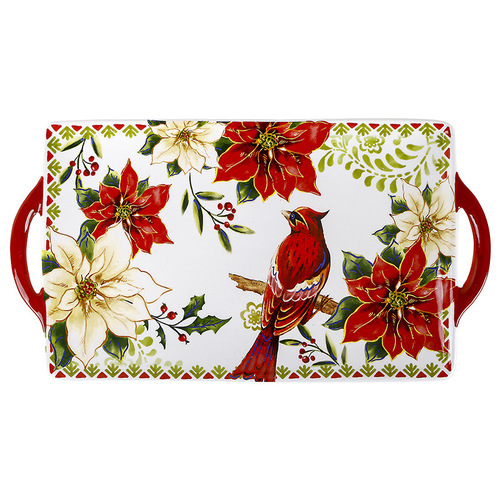 European and American American plate creative Christmas red bird dinner plate hand-painted flat plate personalized rectangular tray underglaze color