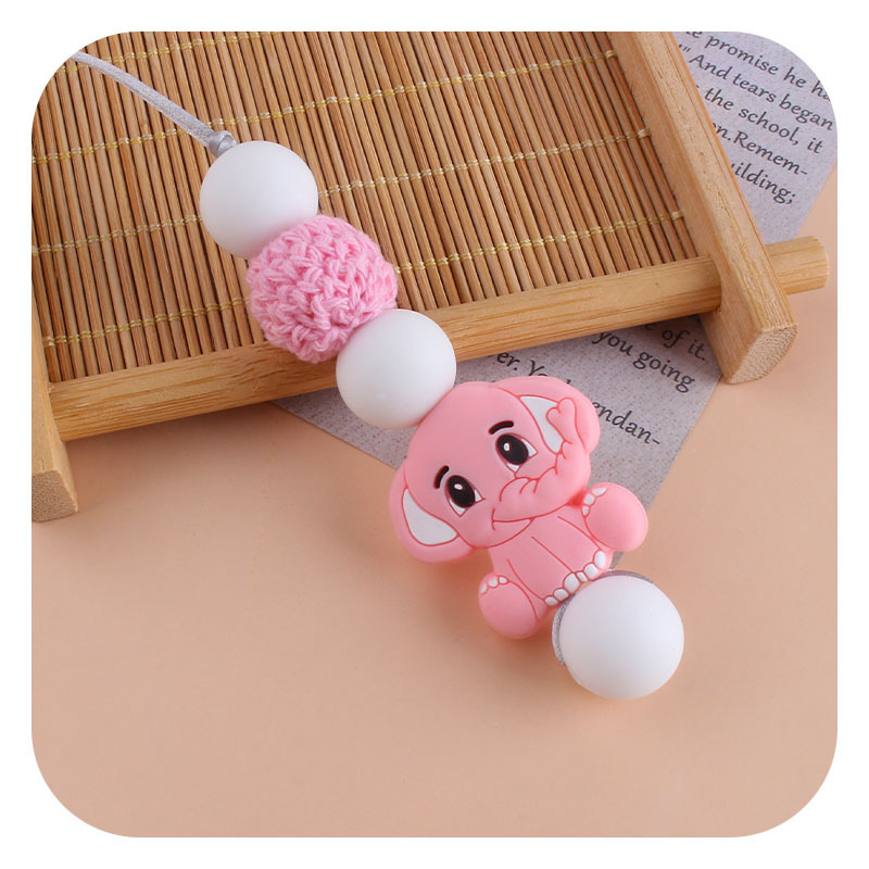 Bebé molar mordedor masticable colgante joyería de los niños mordedor palo de dibujos animados de silicona elefante teether collar