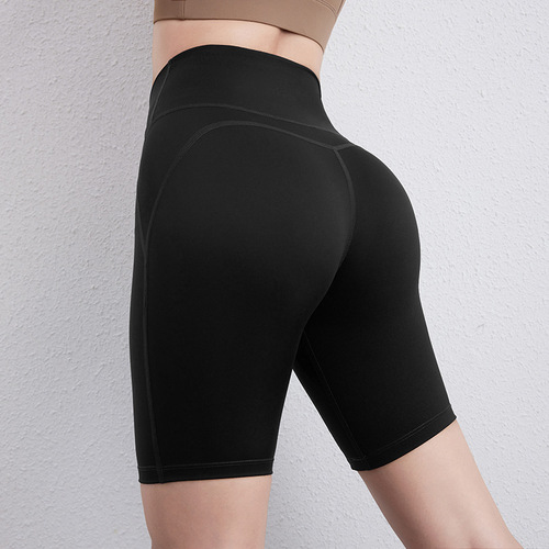 Women's Yoga Shorts No Padded Underwear Antibacterial High-Waist Tummy Tuck Tight Training Running Quick-Dry Elastic Fitness Five-Finger Pants