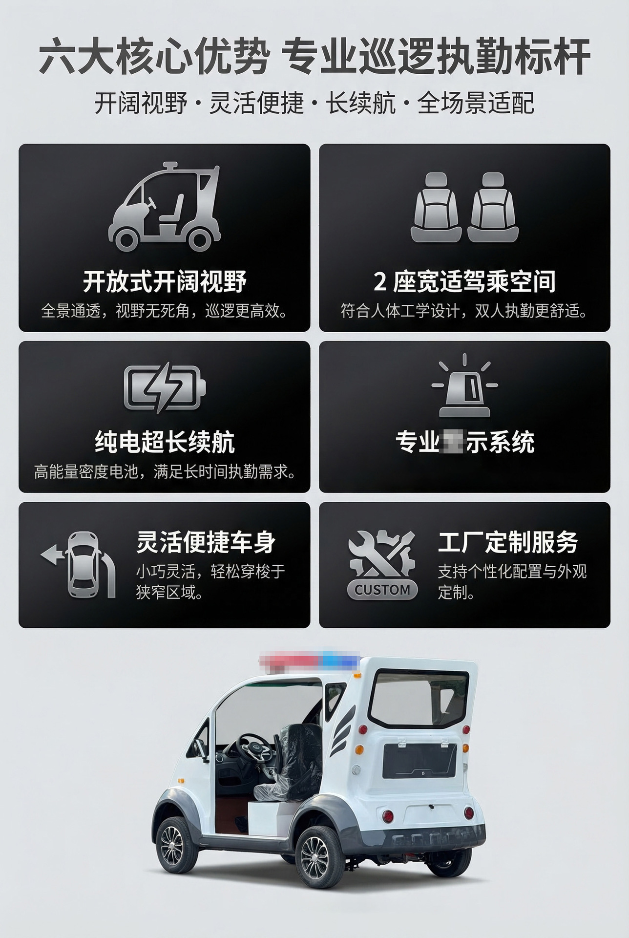 Electric Patrol Car, Four-Wheeler, Community Property Security, Street, Campus, Factory, Battery-Powered Inspection Vehicle, Electric Vehicle