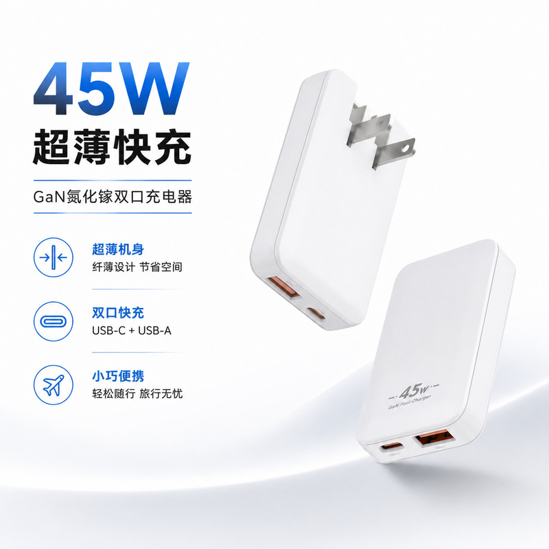 Us Standard Ultra-Thin 45W Usb-C Dual-Port Small Flat Type C Fast Charging Charger Suitable for Use Us Standard Ultra-Thin 45W Usb-C Dual-Port Small Flat Type C Fast Charging Charger Suitable for Use