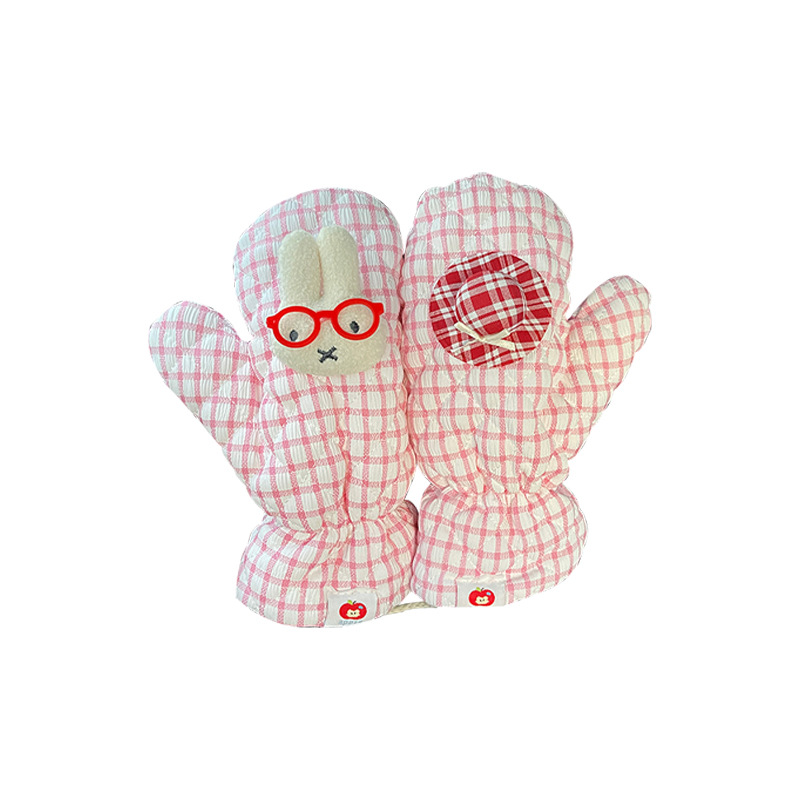 2025 nuevo guantes rojos de invierno de peluche con dedos de red para mujeres calientes de peluche al aire libre guantes de estudiantes a prueba de frío