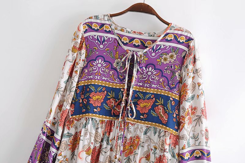 rayon print tassel bohemian long sleeve dress NSAM36918