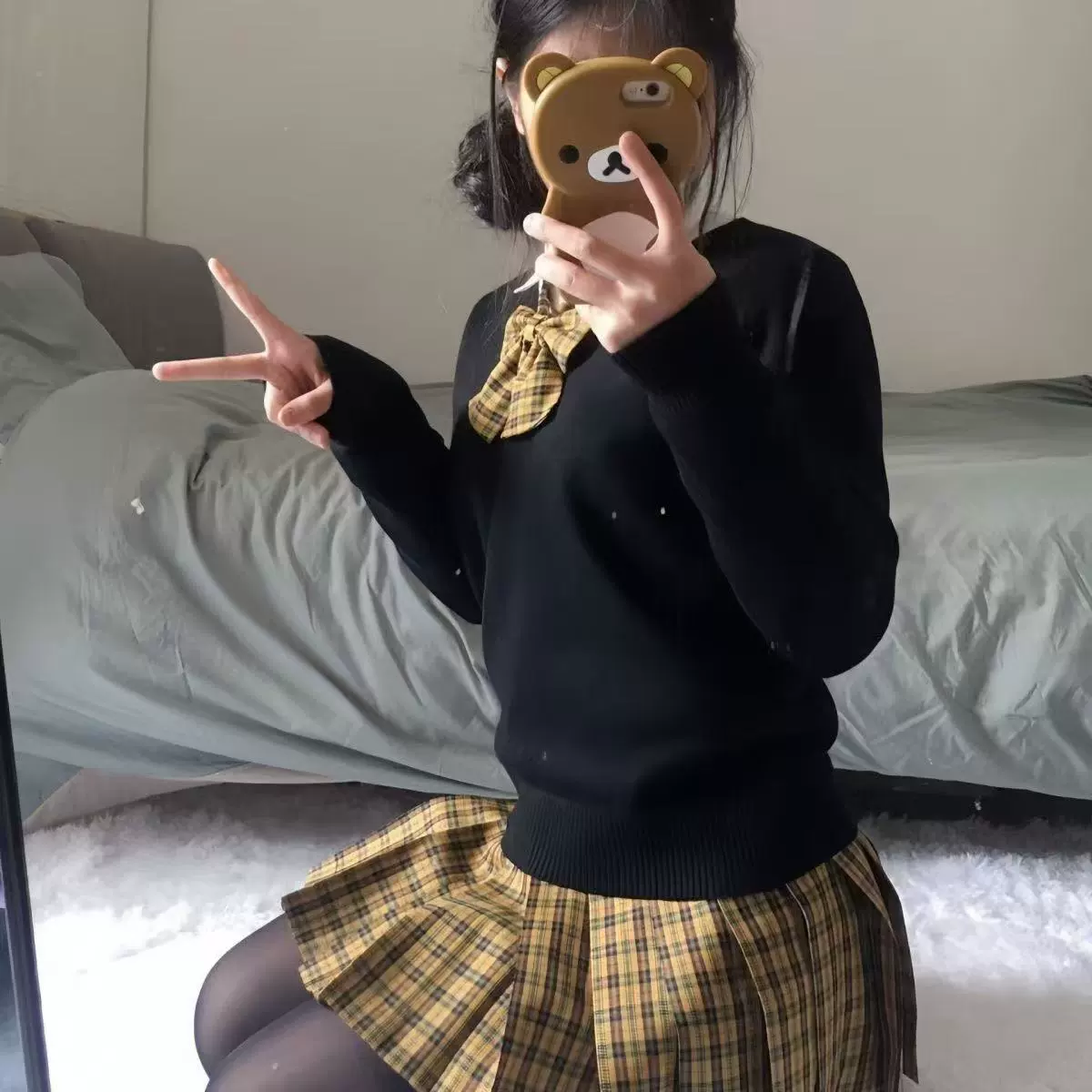 Школьное чувство Подсолнух Короткая юбка Оригинальная JK Униформа вязаный свитер