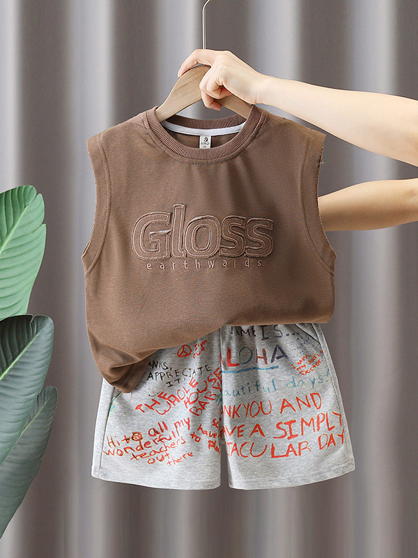 5601 traje de chaleco para niños 2025 nuevo estilo estilo occidental bebé verano sin mangas ropa niño verano traje de dos piezas marea