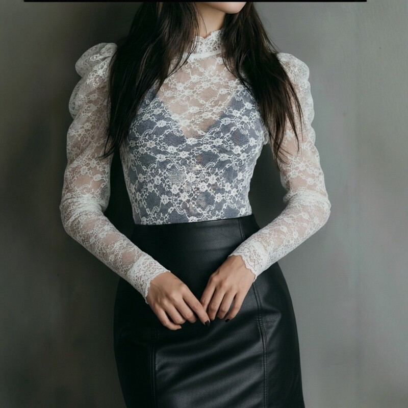 White Lace Long-Sleeve Top for Women, Slim Fit, Hollow-Out, Sexy Inner Layer, New Spring Style, Stylish and Trendy White Lace Long-Sleeve Top for Women, Slim Fit, Hollow-Out, Sexy Inner Layer, New Spring Style, Stylish and Trendy
