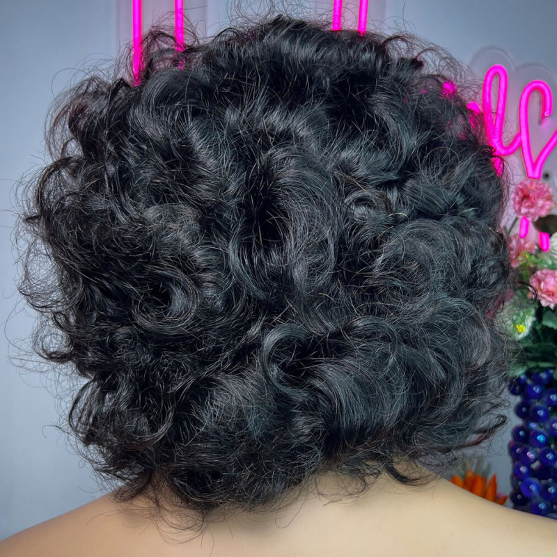 Double Drawn Wigs with Fringe Bouncy Curls wig棕色 短卷发大|undefined
