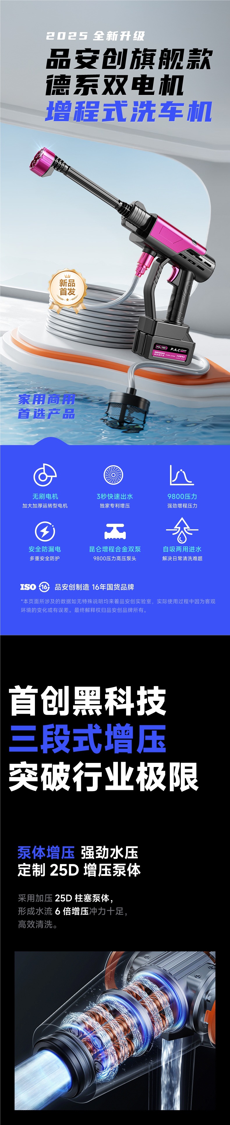 [Imported from German] Wireless Car Washing Machine High-Pressure Water Gun Household Super Strong Floor Washing 2025 New Electric Supercharging Artifact