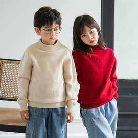 儿童半高领纯羊毛针织衫秋冬男女童韩版洋气长袖加厚毛衣打底上衣