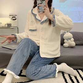 睡衣女秋冬季加厚加绒保暖冬款2023年新款冬天开衫法兰绒家居服