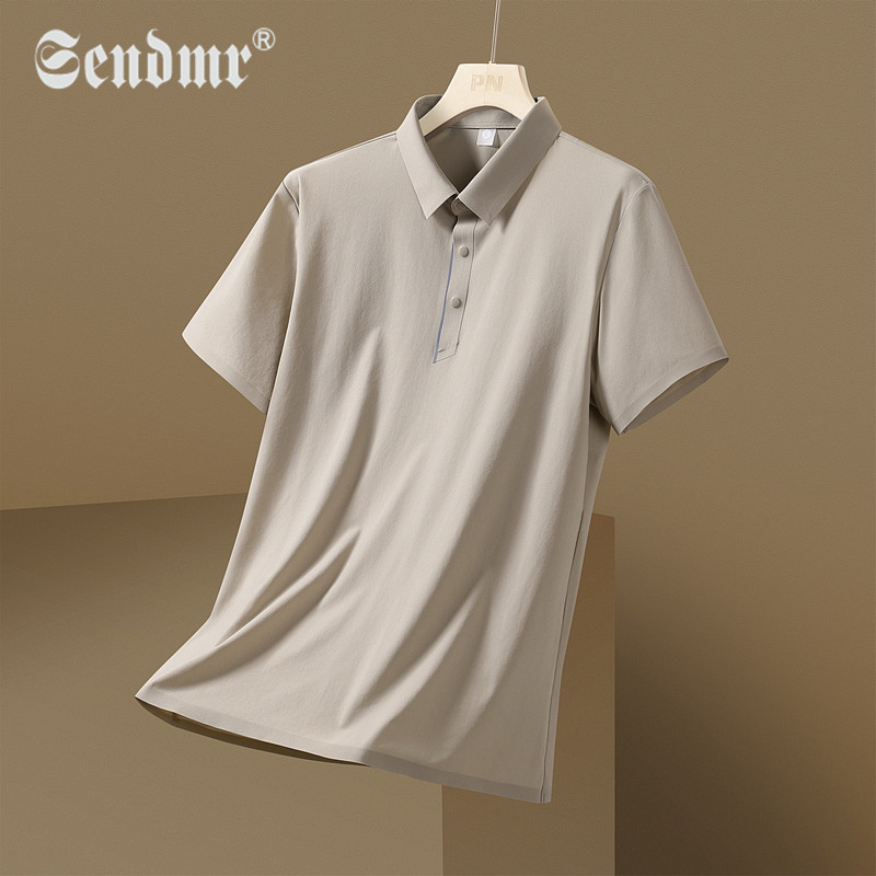 Light Luxury High-end Seamless Ice Silk Polo Shirt Men's Summer Casual Business Lapel Sports Short-sleeved T-shirt Men's Air Conditioner Clothes